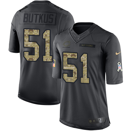 Men's Limited Dick Butkus Nike Jersey Black - #51 2016 Salute to Service NFL Chicago Bears